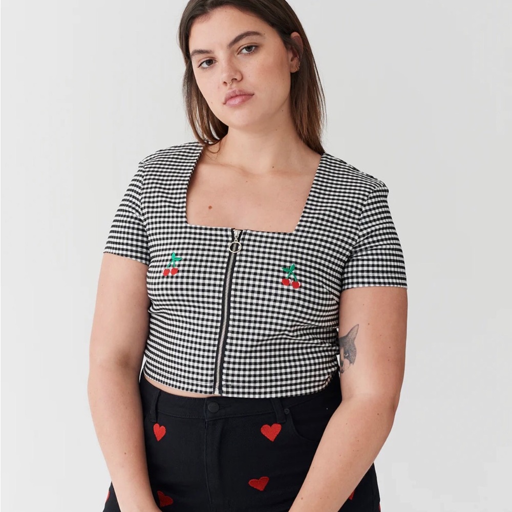 LAZY OAF Cherry Boob Gingham Top